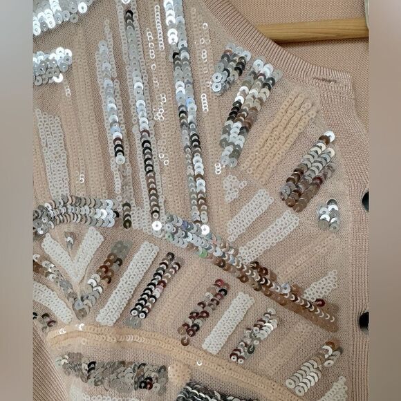CACHE NUDE METALLIC SEQUIN‎ SIZE SMALL LIGHT CARDIGAN SWEATER TOP - Picture 2 of 5